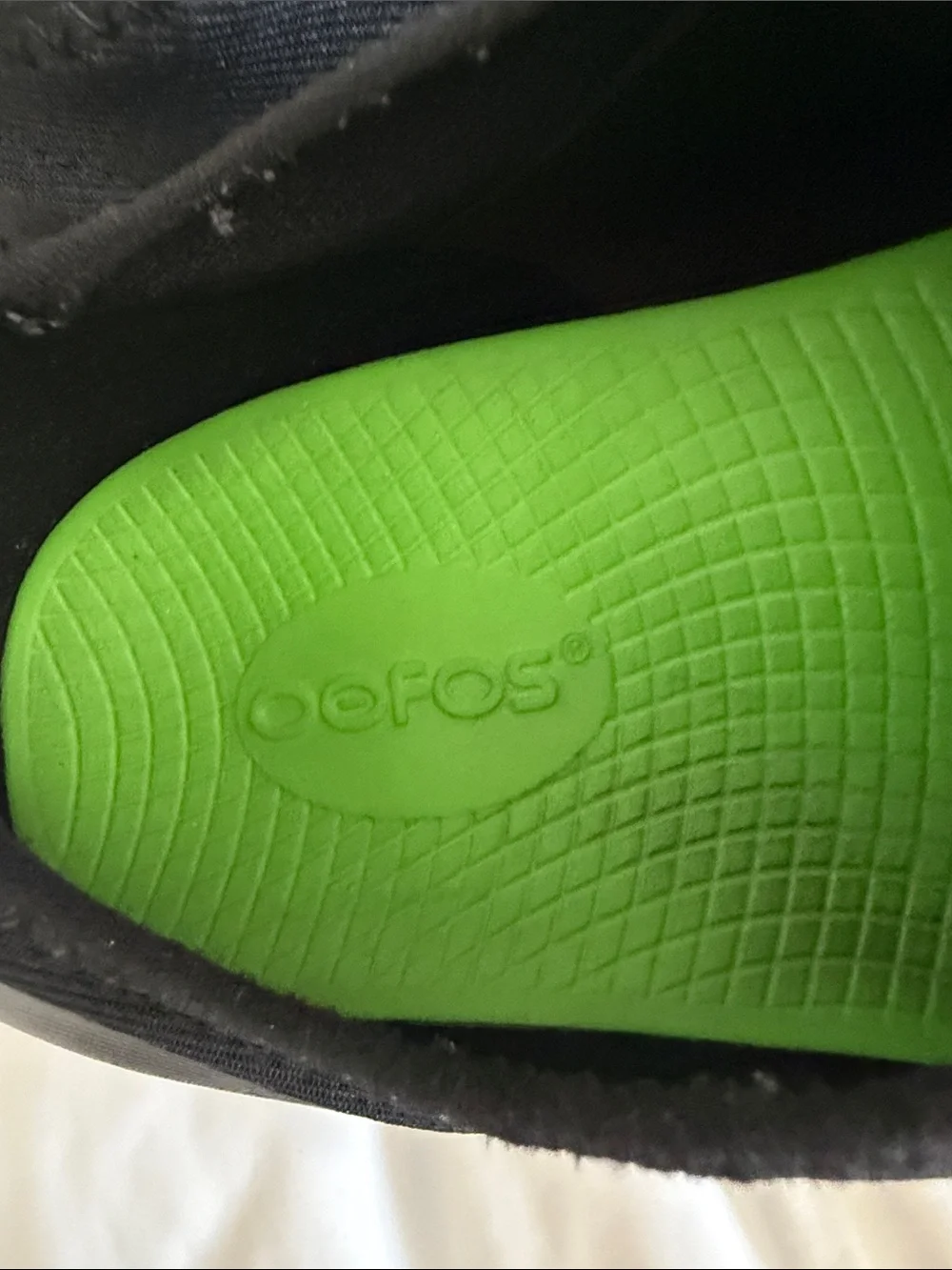 OOFOS Black Athletic Slip-On Shoes with Green Insole